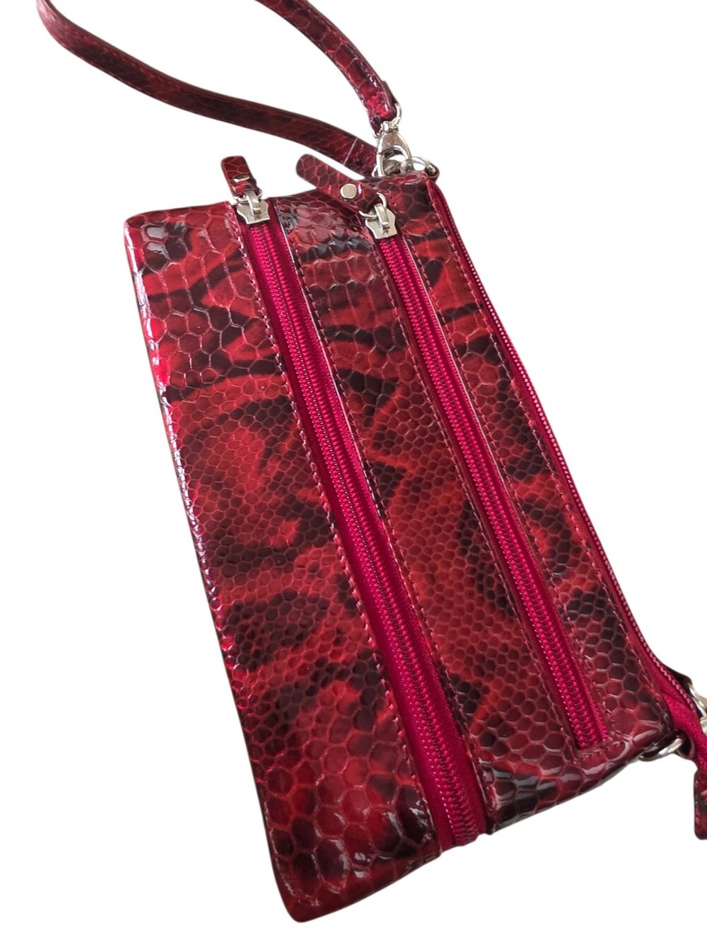 Danier Tri Zip Snakeskin Pattern Wallerlt Wristlet